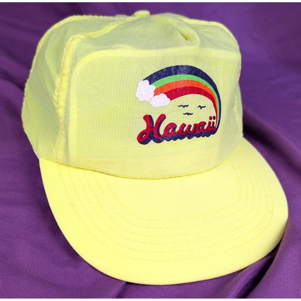 Vintage Hawaii Maui Rainbow Snapback Trucker Hat Yellow Breathable lightweight